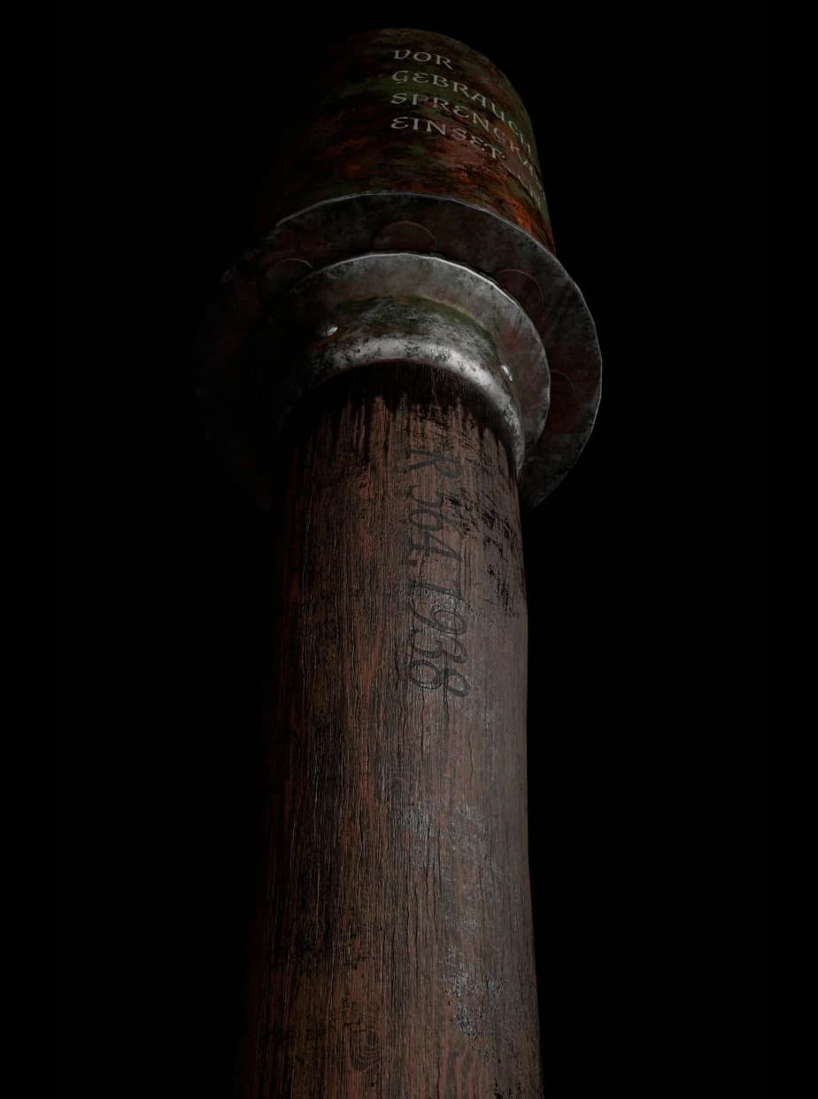 Low-angle close-up of the grenade collar