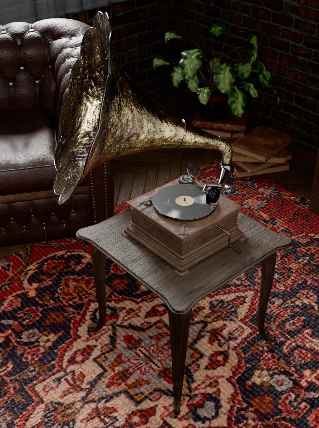 Gramophone on a wooden side table